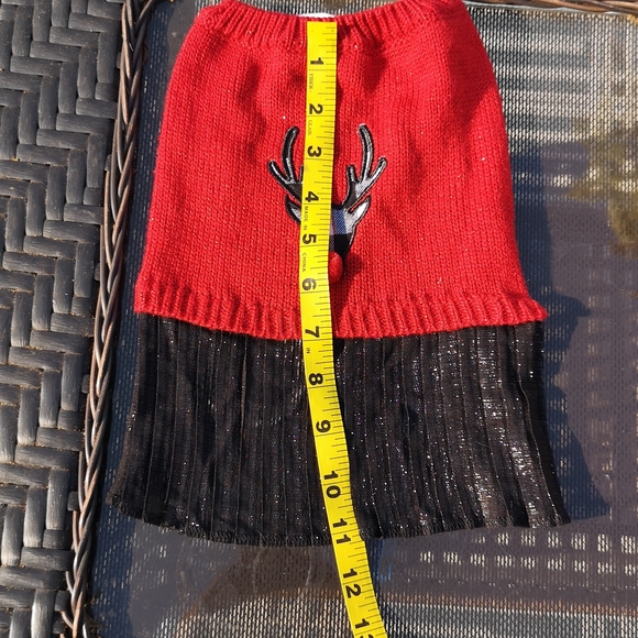 Christmas Winter Dog Sparkly Dress Buffalo Plaid Deer with Pom Pom Top Paw - Picture 6 of 9